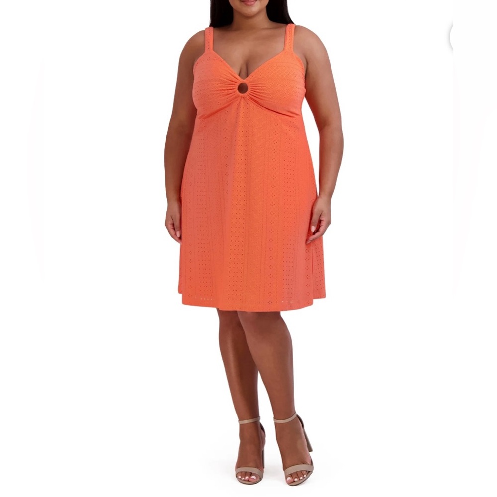 BCBG Paris Knit Eyelet Mini Dress in Hot Coral NWT XXL